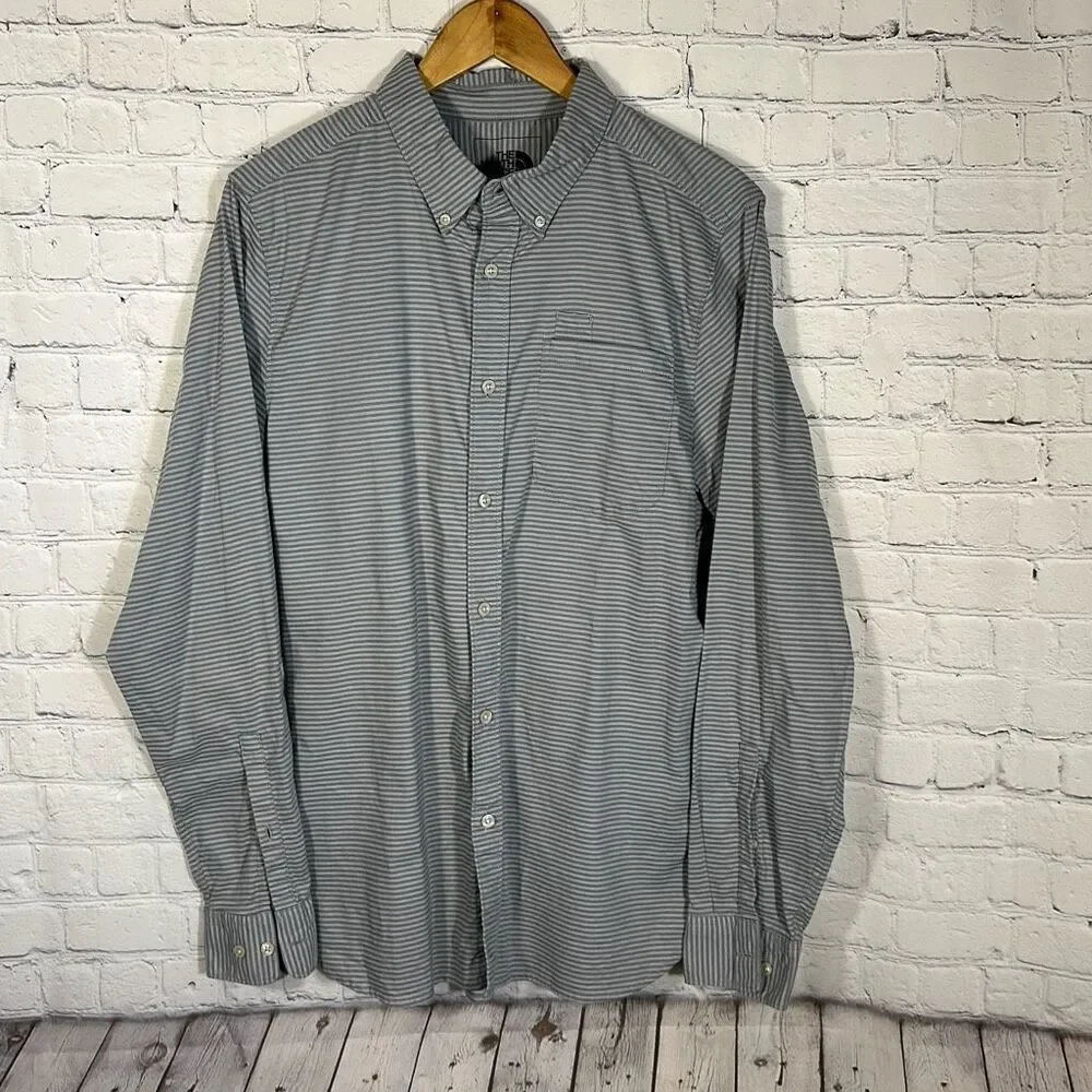 The North Face Mens Gray Striped Long Sleeve Shirt size M Medium